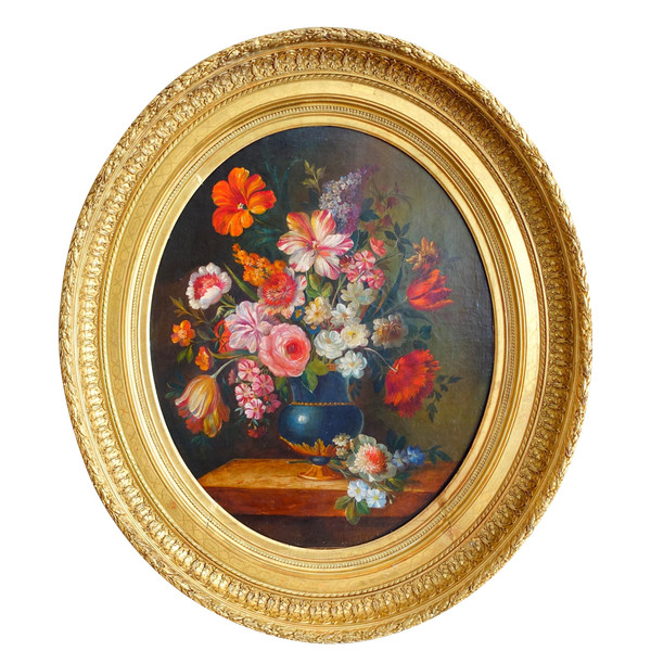 Ecole du XVIIIe siècle, suiveur de Vallayer Coster, tableau de fleurs, HST 84cm x 97cm