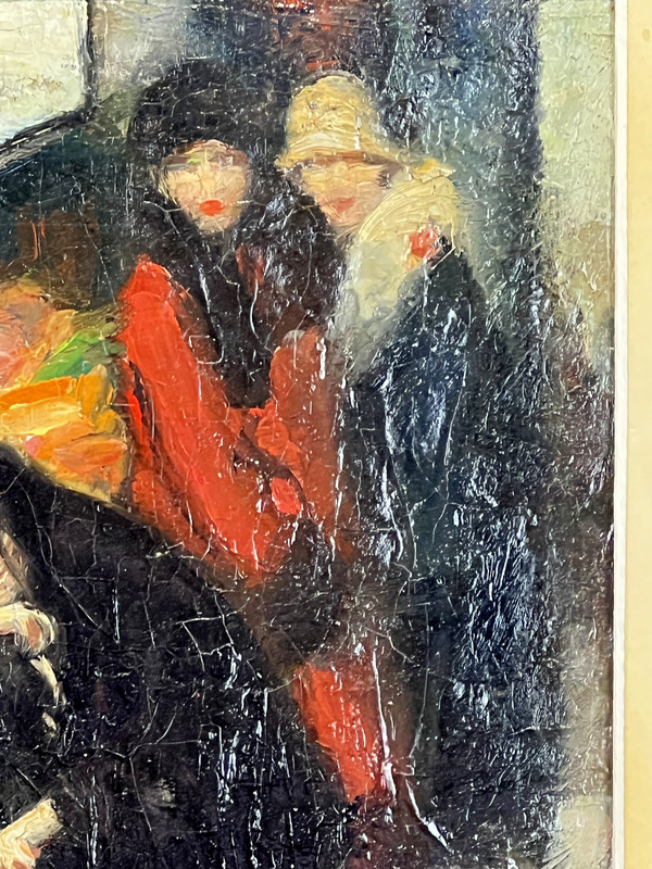DIPINTO / OLIO SU TELA FIRMATO DA PIERRE DE.BELAIR " ELEGANTES AU MARCHÉ " (ELEGANTI AL MERCATO)
