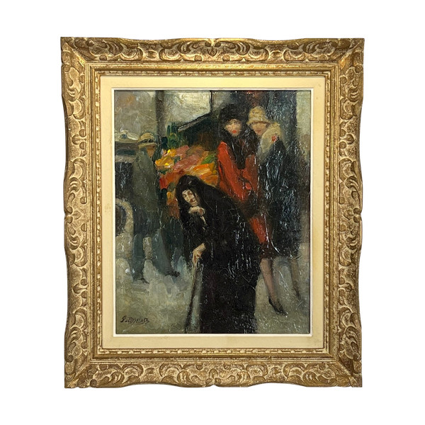 DIPINTO / OLIO SU TELA FIRMATO DA PIERRE DE.BELAIR " ELEGANTES AU MARCHÉ " (ELEGANTI AL MERCATO)