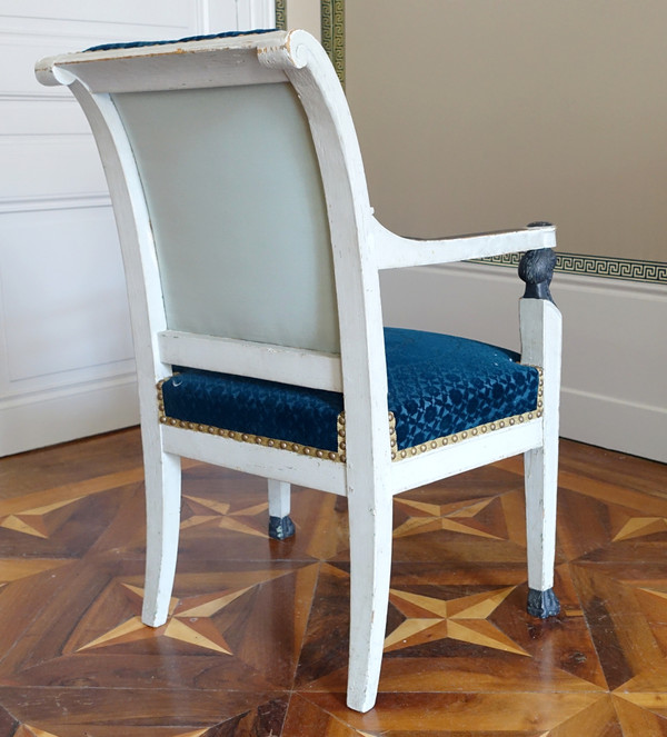 Paire de fauteuils d'époque Consulat en bois laqué, velours frappé Lelièvre-Bonvallet, vers 1800