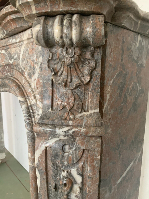Louis XV style mantel in red Breche marble XIX century