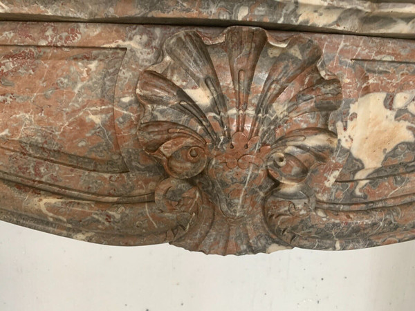 Louis XV style mantel in red Breche marble XIX century