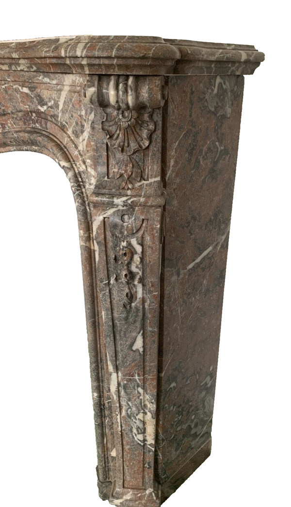 Louis XV style mantel in red Breche marble XIX century