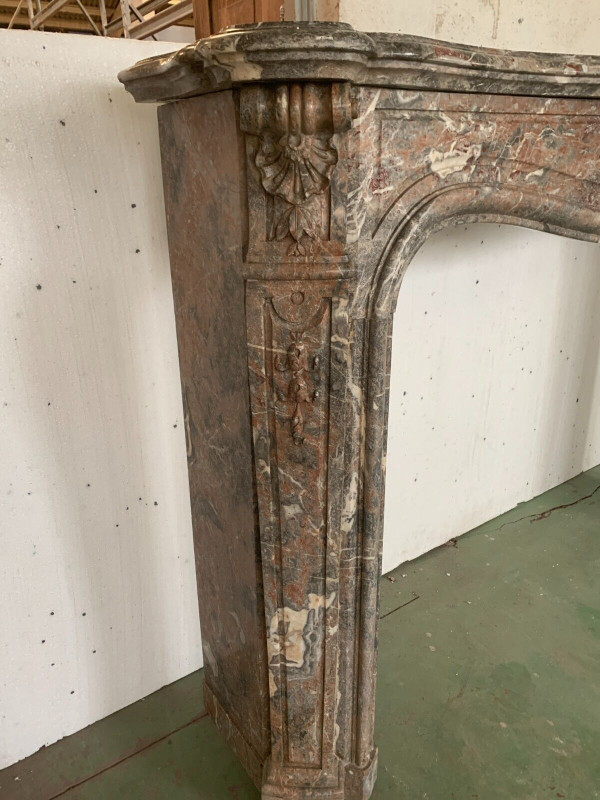 Louis XV style mantel in red Breche marble XIX century