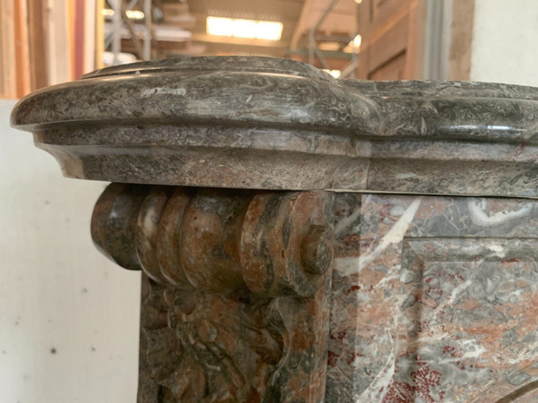 Louis XV style mantel in red Breche marble XIX century