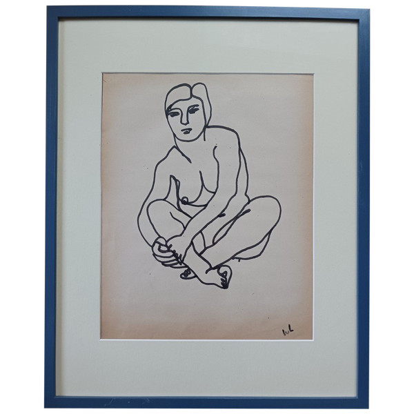 Lam Dong, Ecole de Paris - Seated female nude - ink on paper