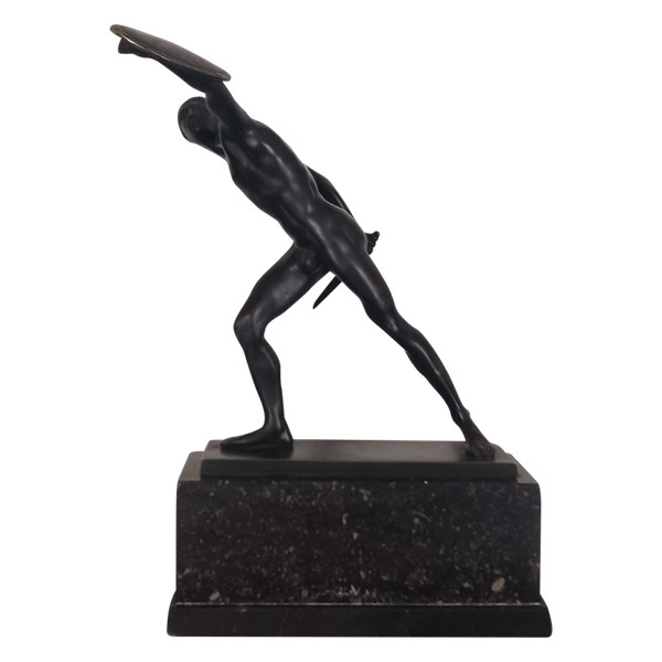 Agasias of Ephesus, after - Borghese gladiator - large bronze with brown patina - marble base