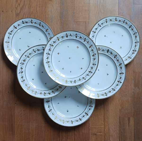 Halley - suite of 6 dessert plates - porcelain - Revolution, Empire period