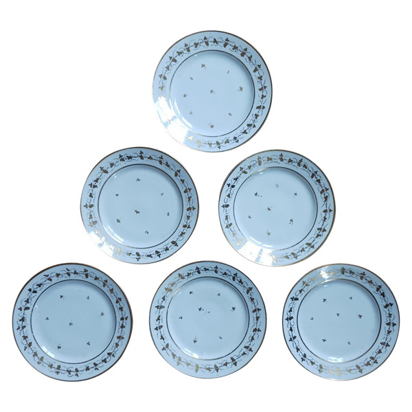 Halley - suite of 6 dessert plates - porcelain - Revolution, Empire period