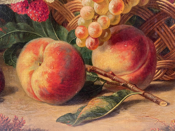 Holländische Schule 19. Jahrhundert, Öl auf Leinwand "Stillleben mit Obstkorb".