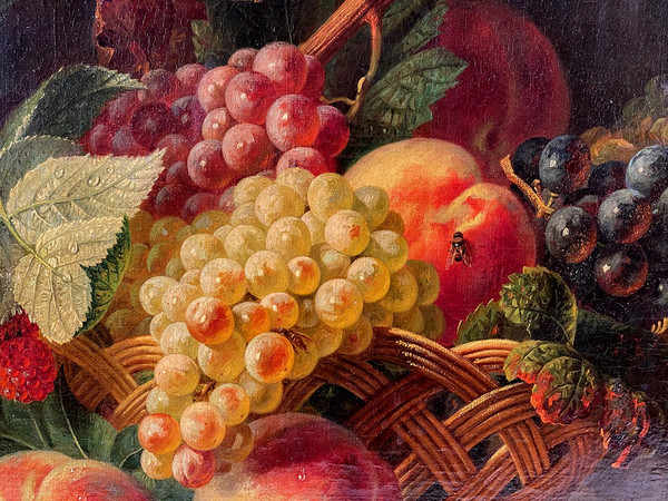 Holländische Schule 19. Jahrhundert, Öl auf Leinwand "Stillleben mit Obstkorb".