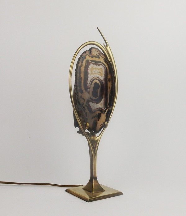 Lampada in ottone e agata attribuita a Willy Daro