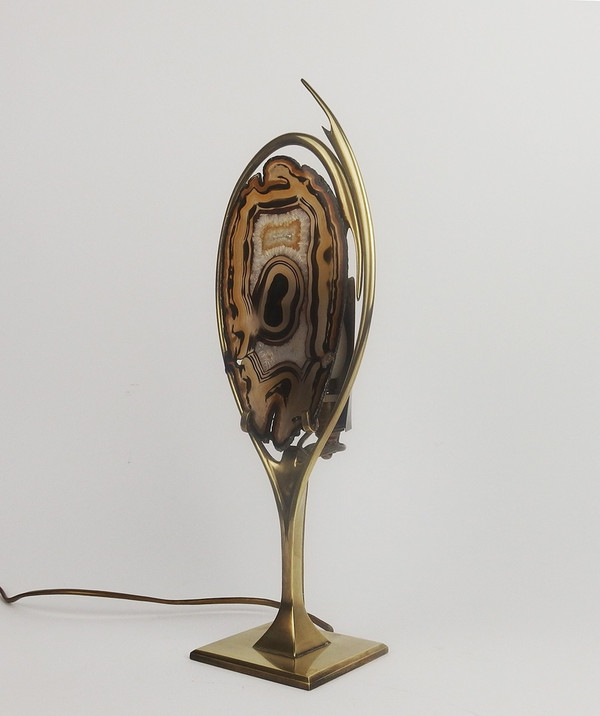 Lampada in ottone e agata attribuita a Willy Daro