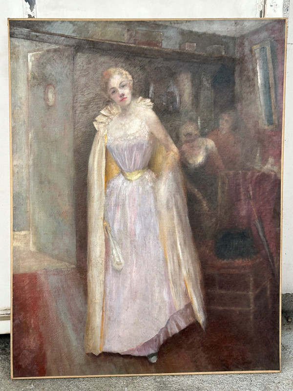 Grand Tableau Huile Sur Toile Fin XIXéme Non Signé H 116 Cm