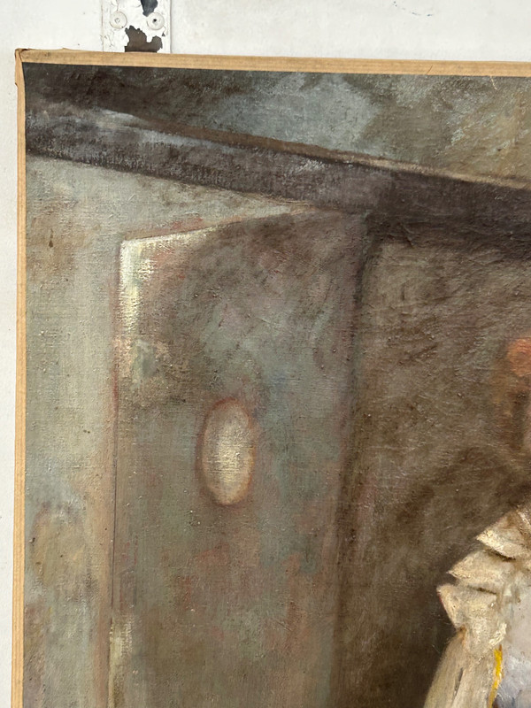 Grand Tableau Huile Sur Toile Fin XIXéme Non Signé H 116 Cm