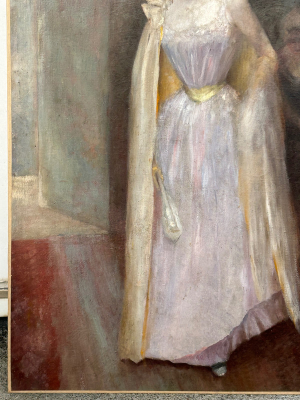 Grand Tableau Huile Sur Toile Fin XIXéme Non Signé H 116 Cm