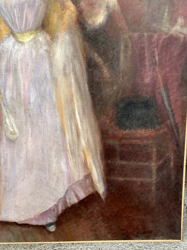 Grand Tableau Huile Sur Toile Fin XIXéme Non Signé H 116 Cm