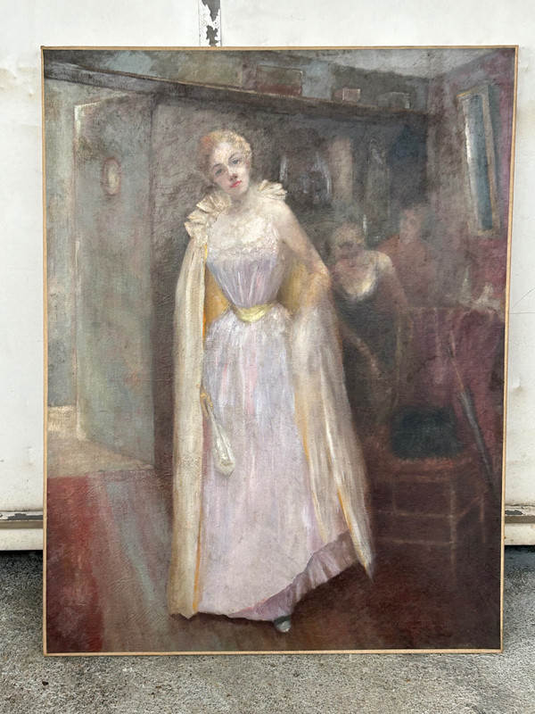 Grand Tableau Huile Sur Toile Fin XIXéme Non Signé H 116 Cm