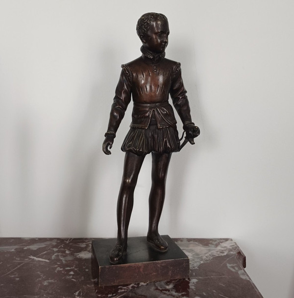 Barone Bosio, dopo - grande figura in bronzo di Enrico IV da bambino - patina di medaglia