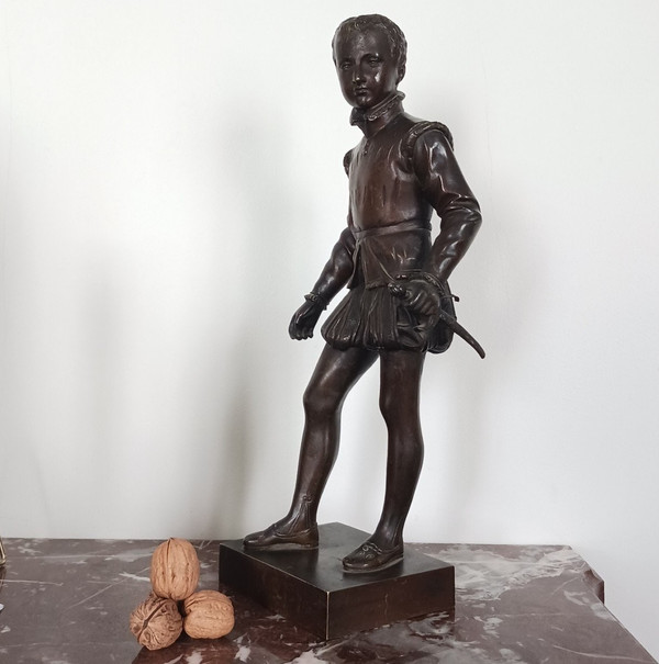 Barone Bosio, dopo - grande figura in bronzo di Enrico IV da bambino - patina di medaglia