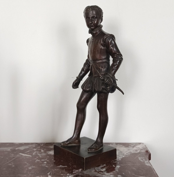 Barone Bosio, dopo - grande figura in bronzo di Enrico IV da bambino - patina di medaglia