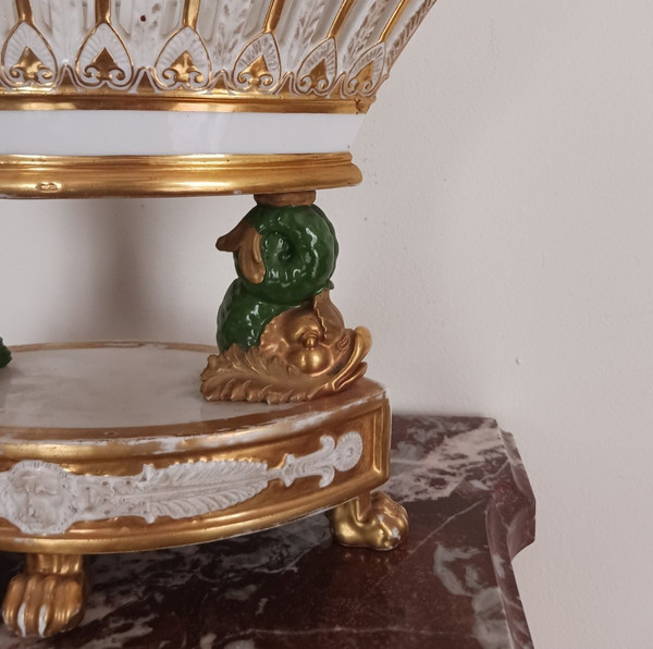 Darte Frères - grande navetta o cestino in porcellana - Periodo Impero, restauro