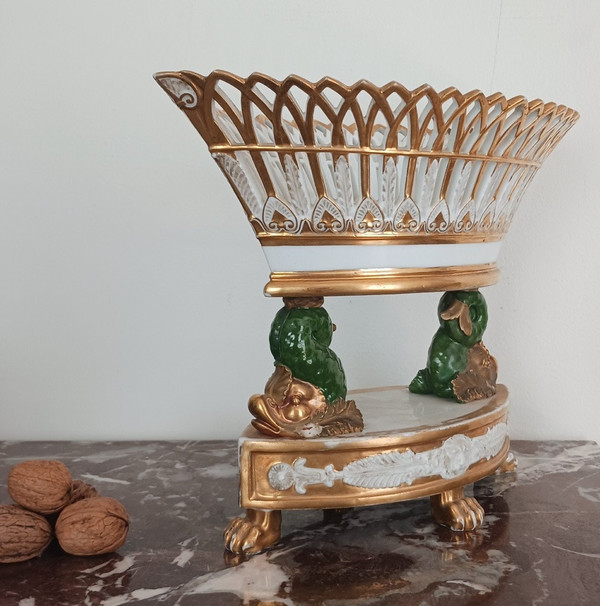 Darte Frères - grande navetta o cestino in porcellana - Periodo Impero, restauro