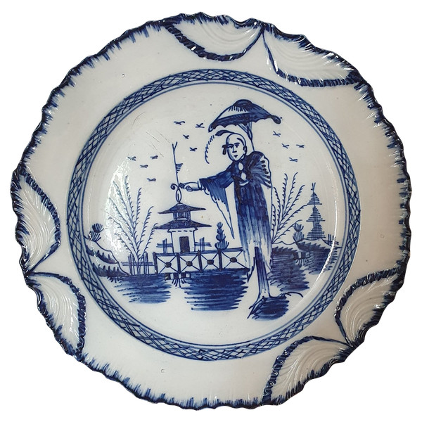 Englischer Perlengeschirrteller mit dem Muster "Long Eliza", ca. 1780er Jahre