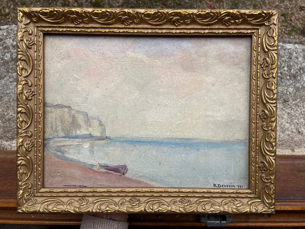 Öl auf Karton 'Strand in der Normandie' von Roger DEVERIN