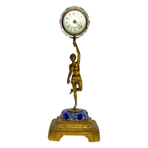 Orologio da tavolo in bronzo e cristallo Baccarat