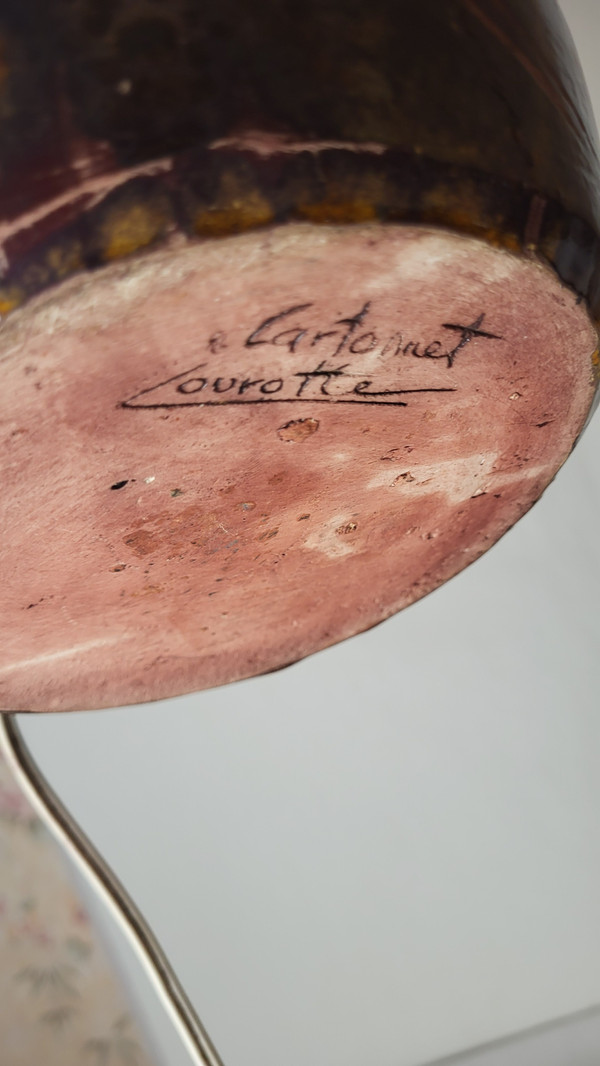Lampada in gres firmata "Cartonnet Lourotte" / anni '70
