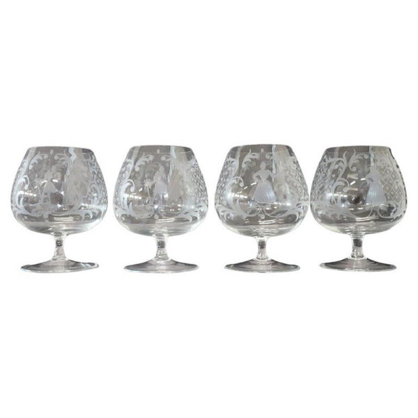 Set aus vier venezianischen Gläsern von Cognac