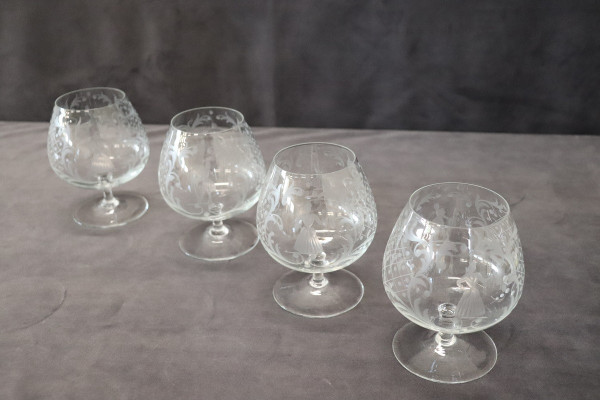 Set aus vier venezianischen Gläsern von Cognac