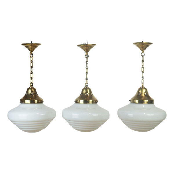 Set of three Art Deco studio pendants