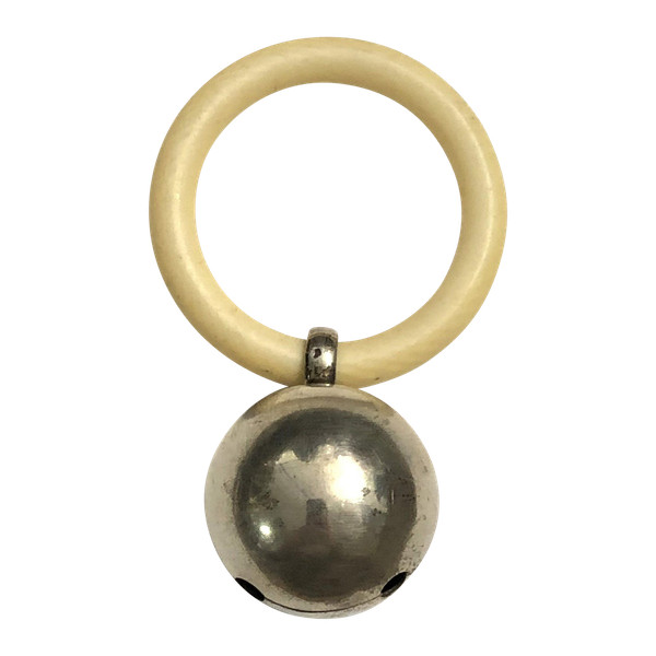 ancien hochet de bébé en argent massif poinçonné Anneau de dentition en ivoire