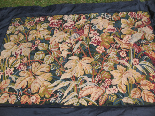 Arazzo in stile rinascimentale verdure aux oiseaux XX secolo perfetto stato 183 x 119 cm
