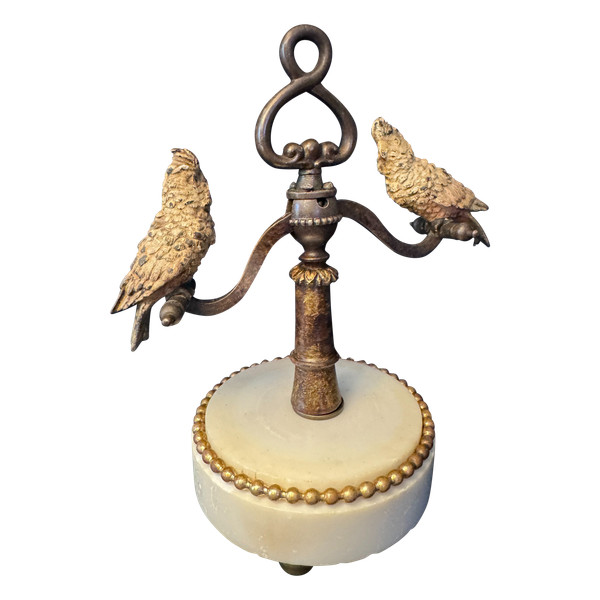 Scultura in bronzo articolata di Vienna "Parrot swing" (cacatua)