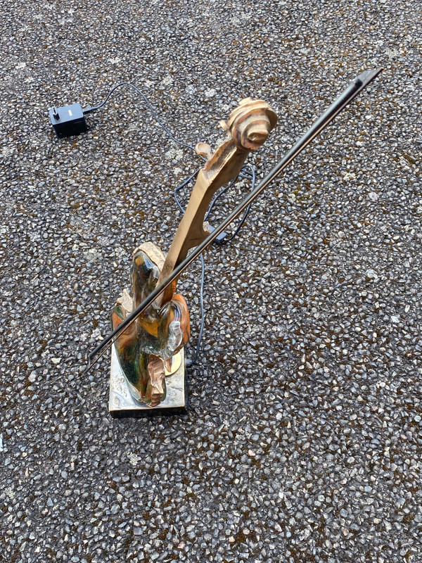 1970/80 Lampada a violino in bronzo e paté de verre, scultura firmata LOHE