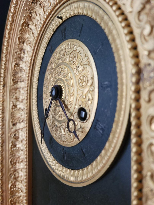 large gilt bronze and patinated "HOMERE" clock, Restoration period, 50 cm