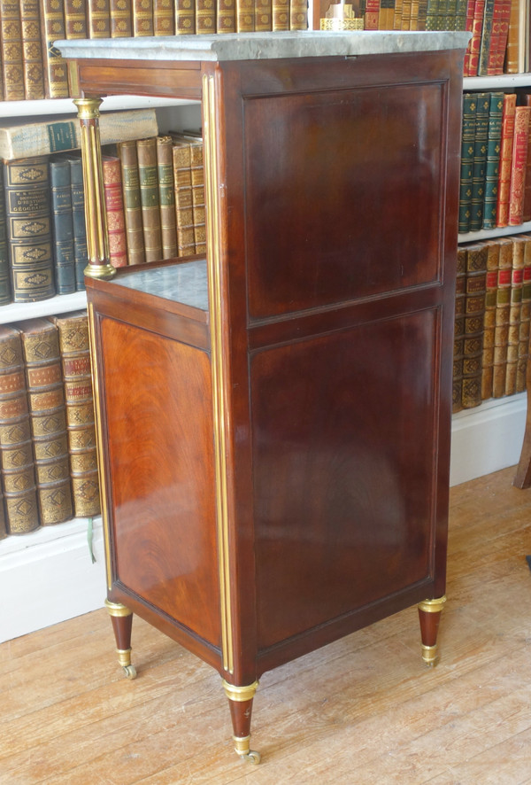 Barbière Toilettentisch aus der Zeit des Louis XVI Directoire aus Mahagoni und blauem Marmor Turquin