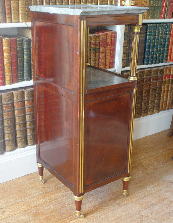 Barbière Toilettentisch aus der Zeit des Louis XVI Directoire aus Mahagoni und blauem Marmor Turquin