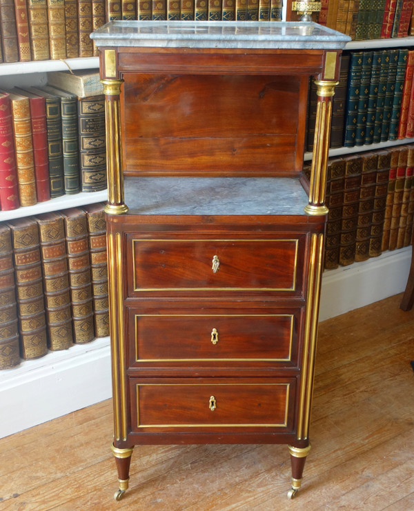 Barbière Toilettentisch aus der Zeit des Louis XVI Directoire aus Mahagoni und blauem Marmor Turquin