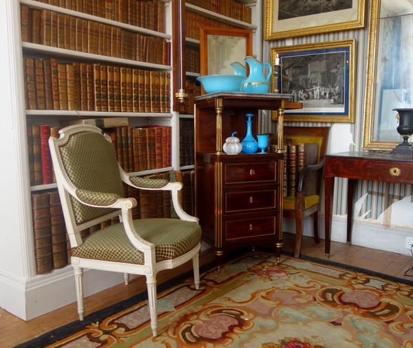 Barbière Toilettentisch aus der Zeit des Louis XVI Directoire aus Mahagoni und blauem Marmor Turquin