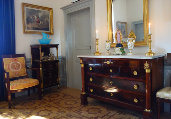 Barbière Toilettentisch aus der Zeit des Louis XVI Directoire aus Mahagoni und blauem Marmor Turquin