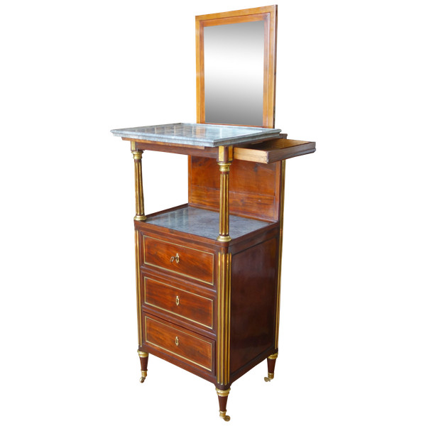 Barbière Toilettentisch aus der Zeit des Louis XVI Directoire aus Mahagoni und blauem Marmor Turquin