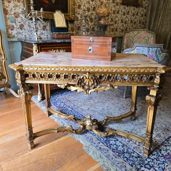 Tavolo da centro in legno dorato in stile Luigi XIV, XIX secolo.