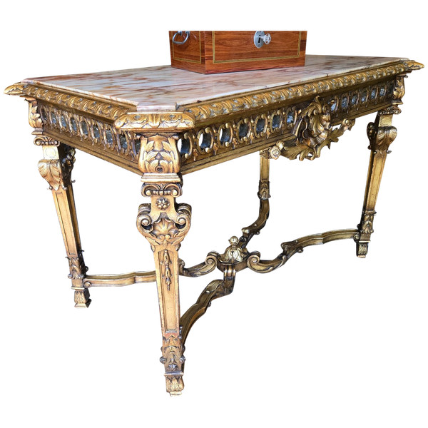 Tavolo da centro in legno dorato in stile Luigi XIV, XIX secolo.