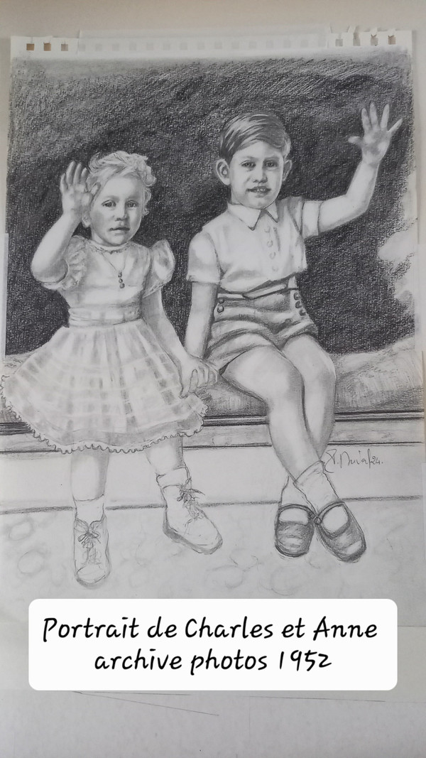 Portrait of Prince Charles and Princess Anne in 1952