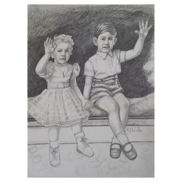 Portrait of Prince Charles and Princess Anne in 1952
