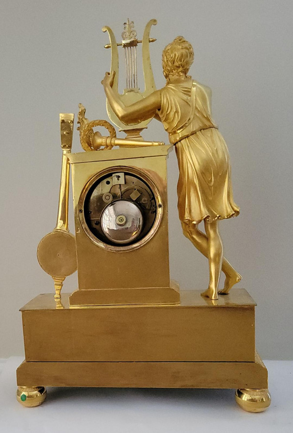 Empire "APOLLON" gilt bronze clock signed Denière et Matelin fabricants de bronzes.